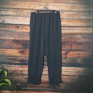 Duro Olowu XL Black Silky Lounge Pants Elastic Waist Pockets Cuffed